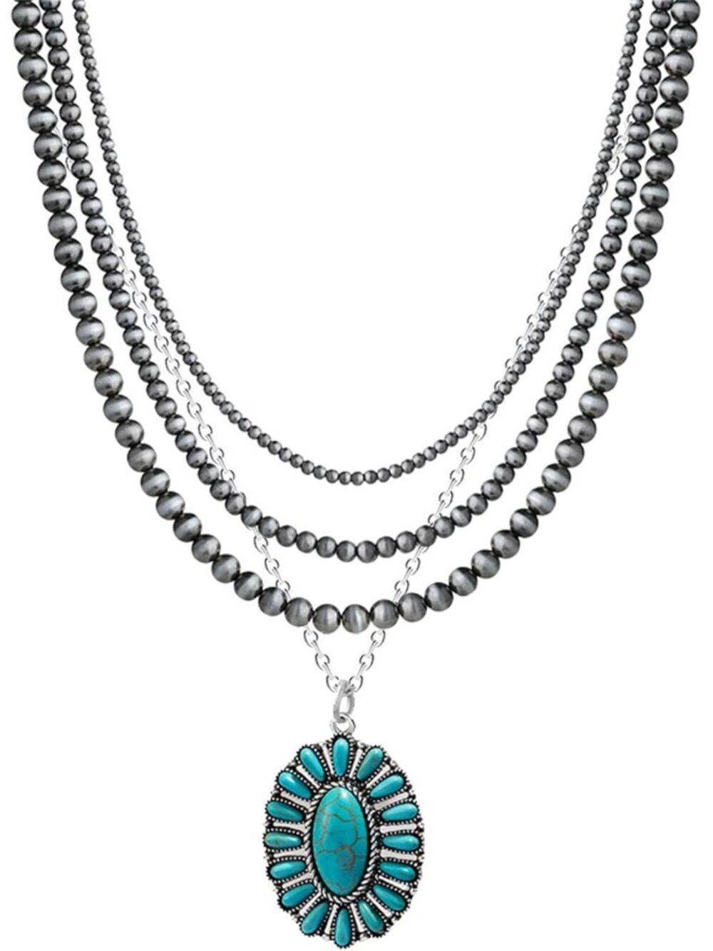 Navajo Pearl Layered Necklace with Western Turquoise Necklace Boho Vintage Choke